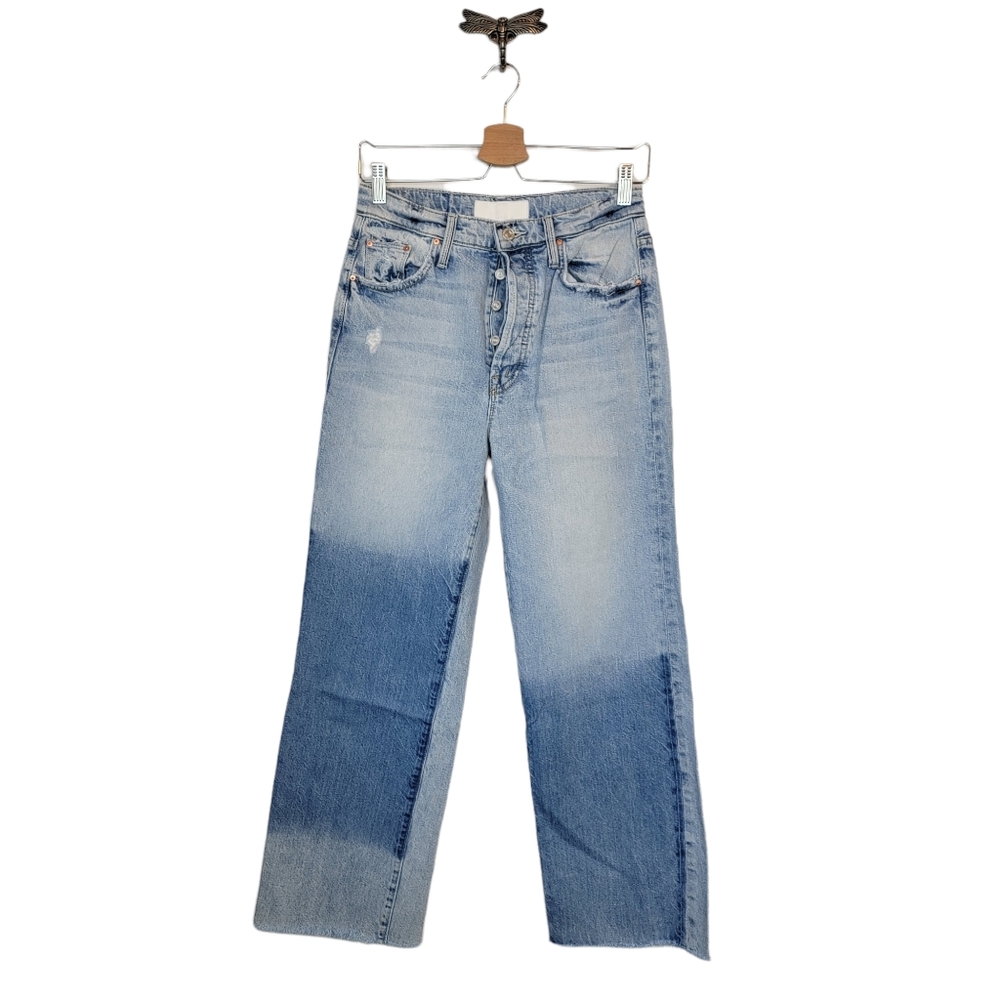 MOTHER Two-Tone Light and Dark Blue Wide-Leg Jeans